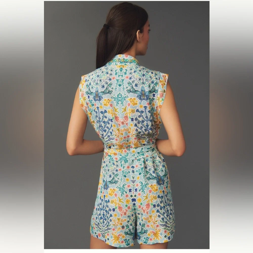 Anthropologie Ranna Gill Sleeveless Collared Linen Romper - Picture 2 of 4